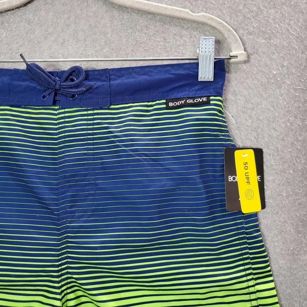 Body Glove Boys Swimwear XL Blue Striped‎ Trunks Built In Brief 50 UPF NWT